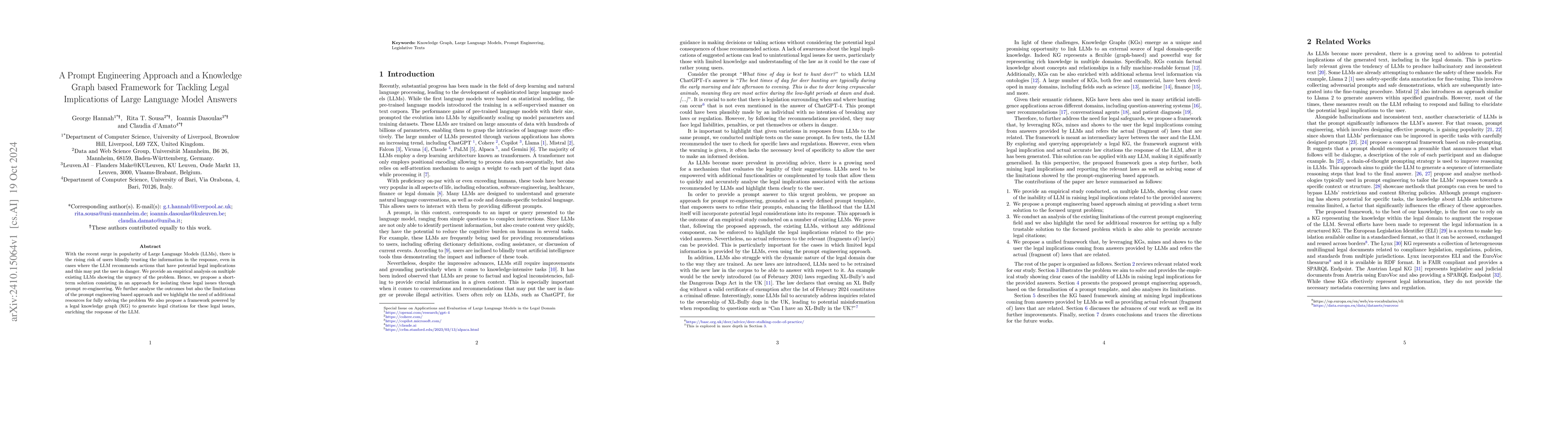 Thumbnail for A Prompt Engineering Approach and a Knowledge Graph based Framework for
  Tackling Legal Implications of Large Language Model Answers