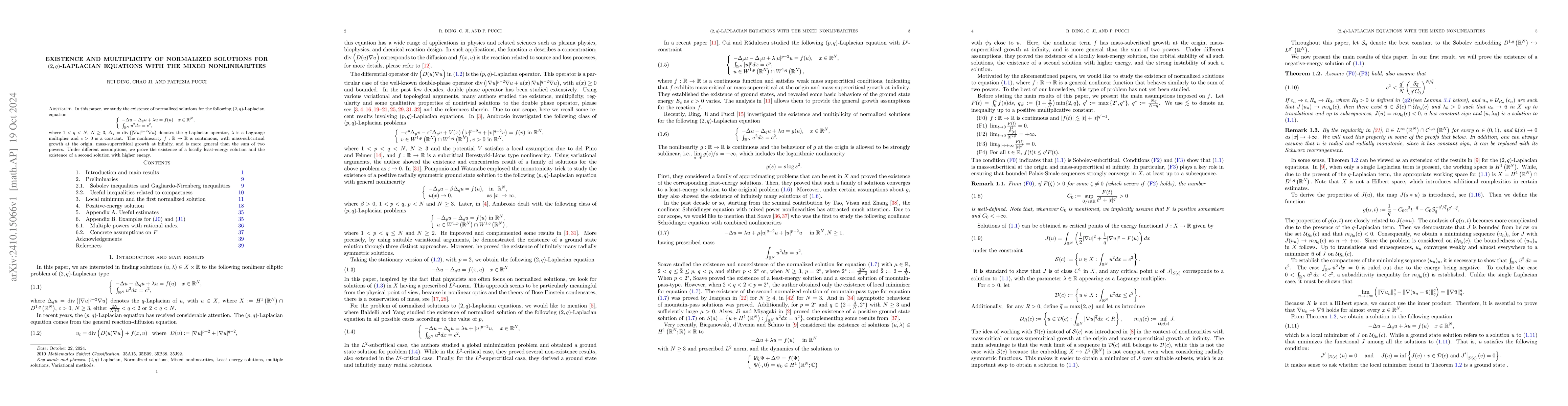 Thumbnail for Existence and multiplicity of normalized solutions for $(2,q)$-Laplacian
  equations with the mixed nonlinearities
