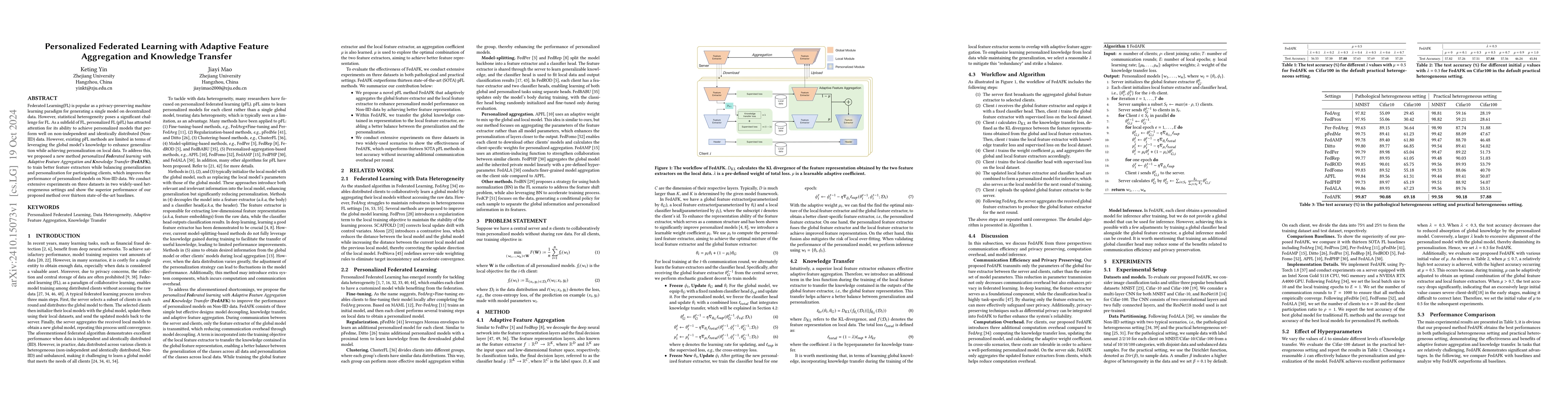 Thumbnail for Personalized Federated Learning with Adaptive Feature Aggregation and
  Knowledge Transfer