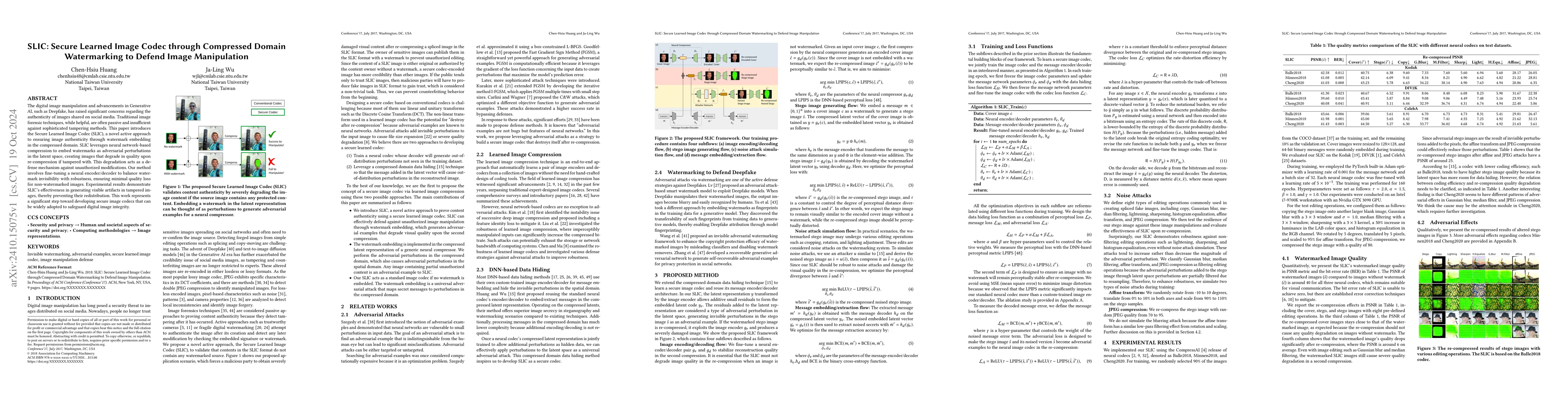 Thumbnail for SLIC: Secure Learned Image Codec through Compressed Domain Watermarking
  to Defend Image Manipulation