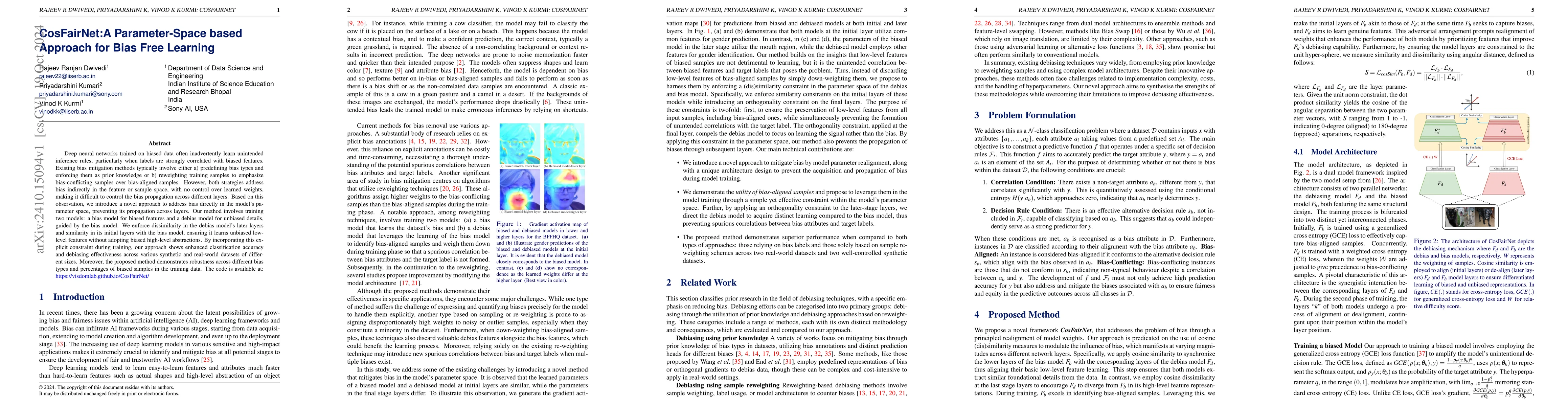 Thumbnail for CosFairNet:A Parameter-Space based Approach for Bias Free Learning