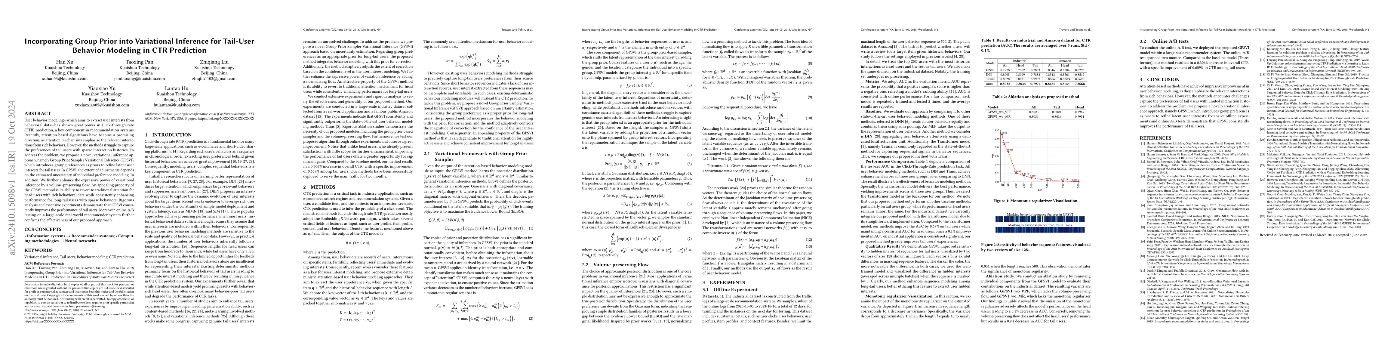 Thumbnail for Incorporating Group Prior into Variational Inference for Tail-User
  Behavior Modeling in CTR Prediction