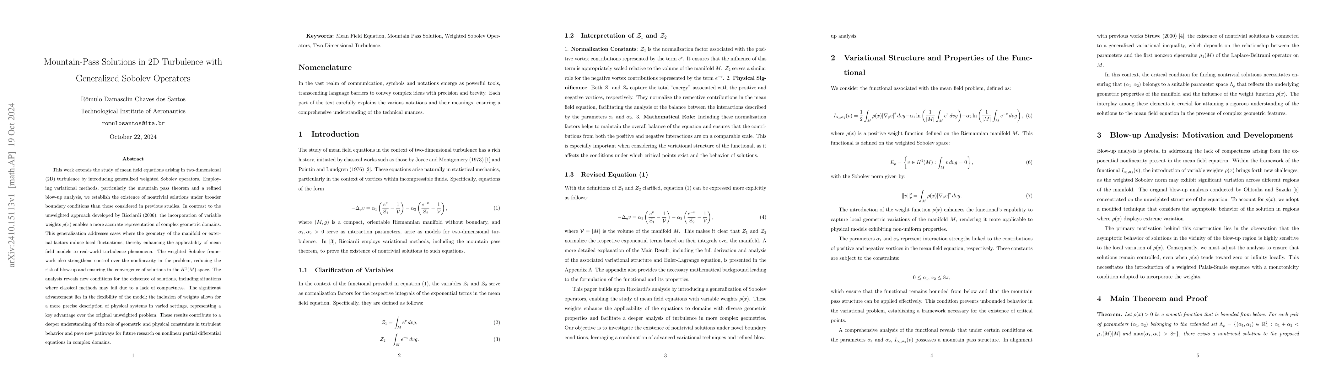 Thumbnail for Mountain-Pass Solutions in 2D Turbulence with Generalized Sobolev
  Operators
