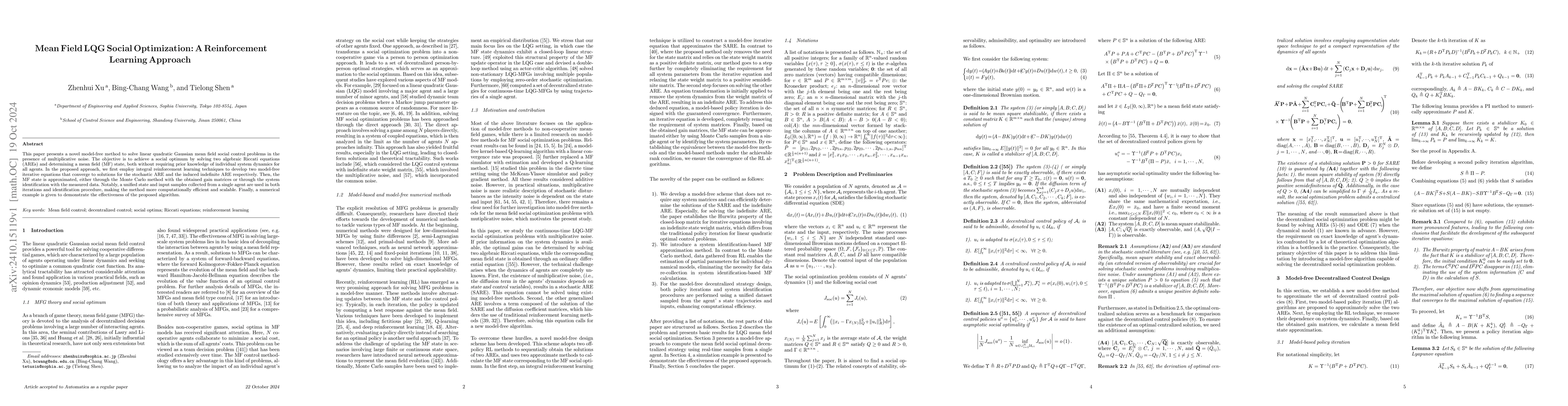 Thumbnail for Mean Field LQG Social Optimization: A Reinforcement Learning Approach