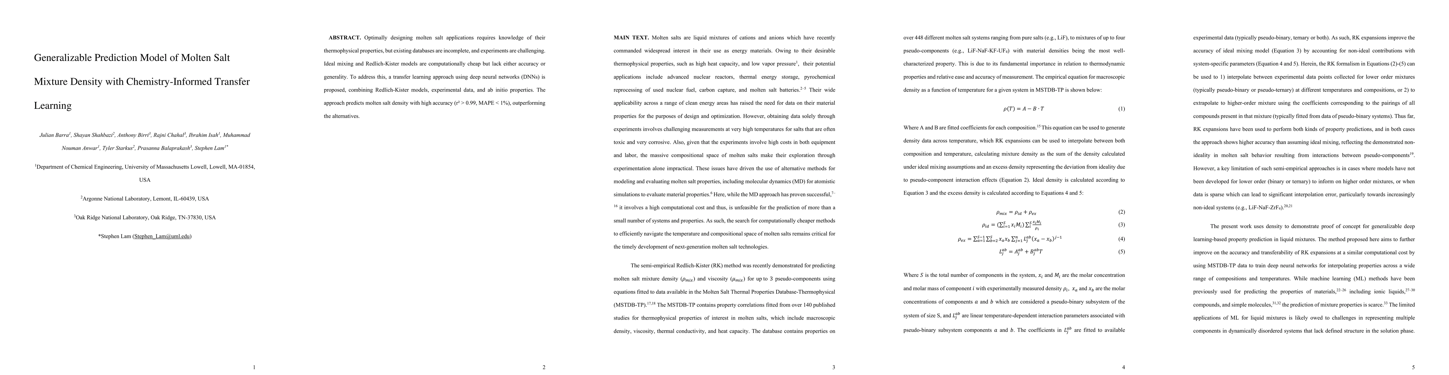 Thumbnail for Generalizable Prediction Model of Molten Salt Mixture Density with
  Chemistry-Informed Transfer Learning