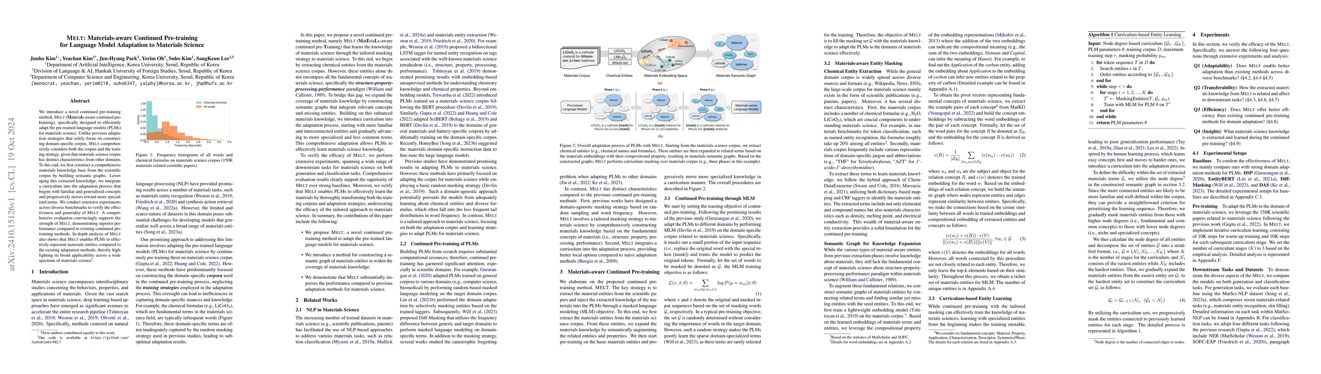 Thumbnail for MELT: Materials-aware Continued Pre-training for Language Model
  Adaptation to Materials Science