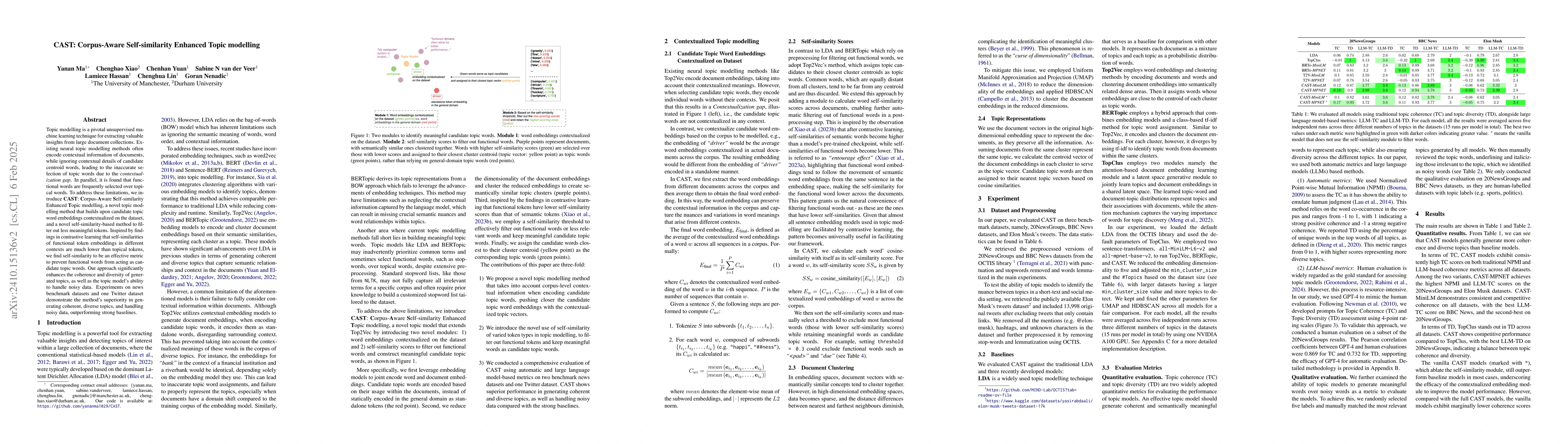Thumbnail for CAST: Corpus-Aware Self-similarity Enhanced Topic modelling