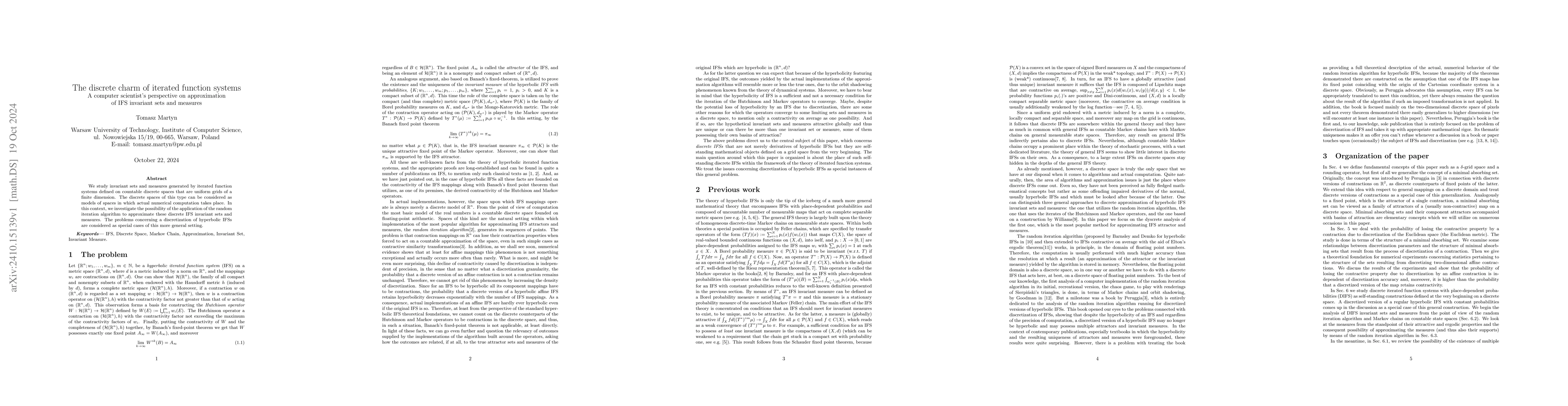 Thumbnail for The discrete charm of iterated function systems. A computer scientist's
  perspective on approximation of IFS invariant sets and measures
