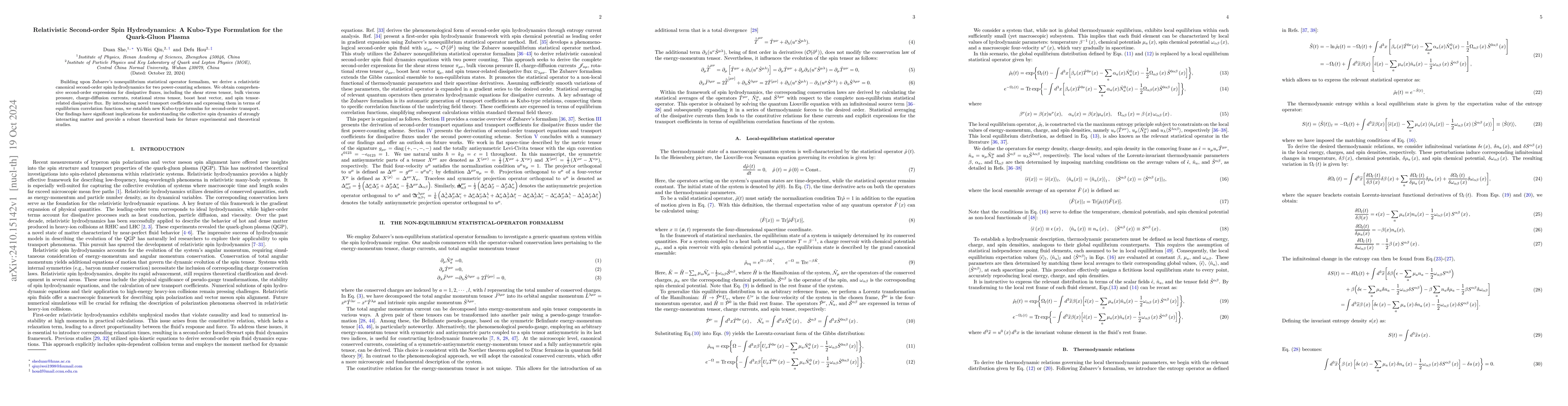 Thumbnail for Relativistic Second-order Spin Hydrodynamics: A Kubo-Type Formulation
  for the Quark-Gluon Plasma