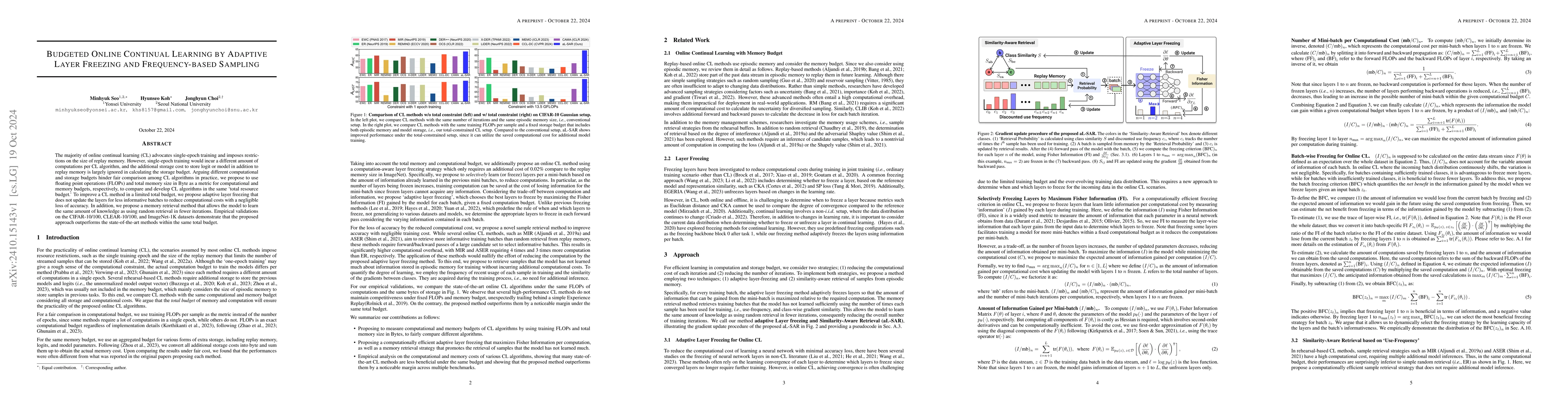 Thumbnail for Budgeted Online Continual Learning by Adaptive Layer Freezing and
  Frequency-based Sampling