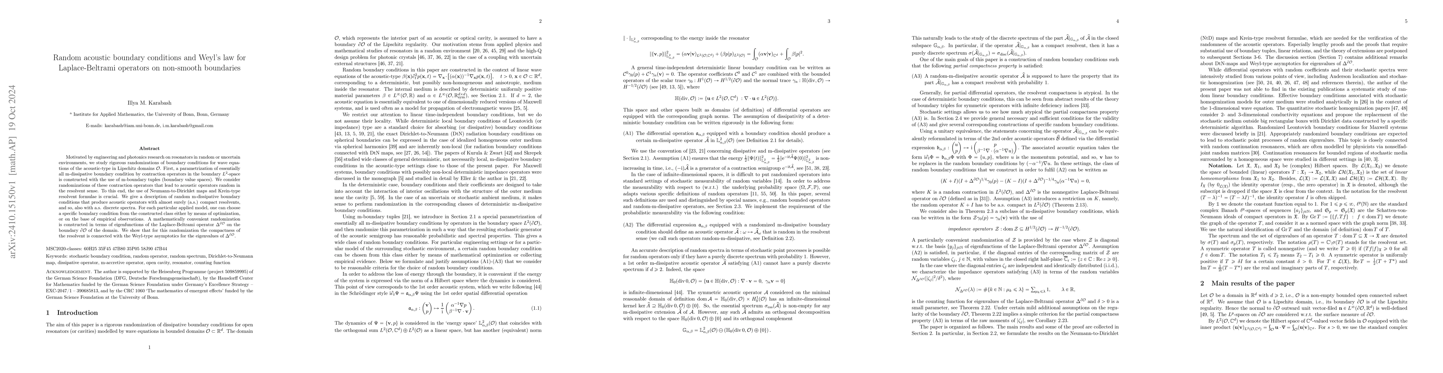 Thumbnail for Random acoustic boundary conditions and Weyl's law for Laplace-Beltrami
  operators on non-smooth boundaries