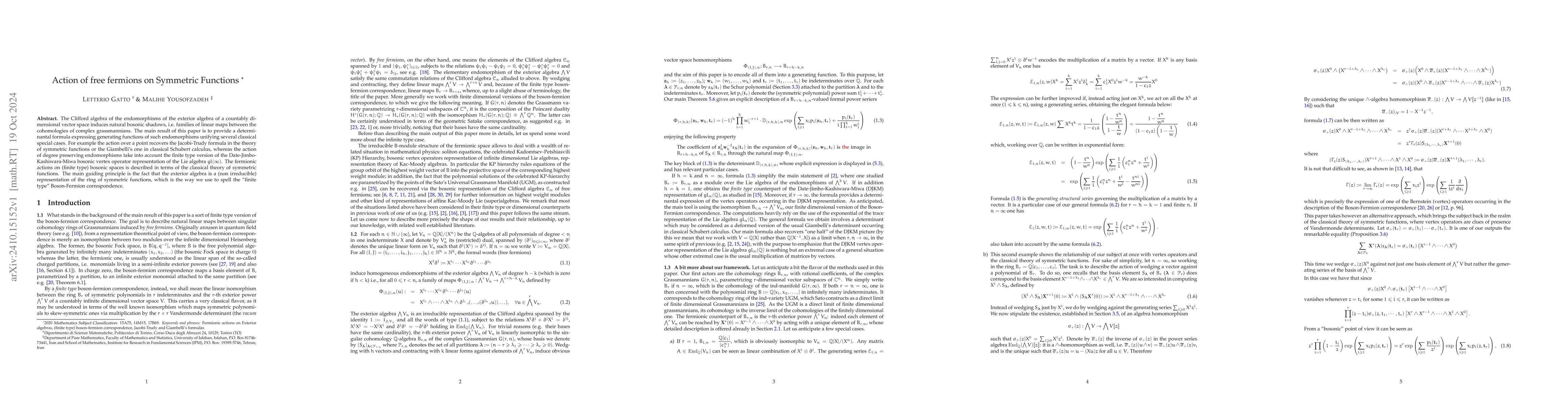 Thumbnail for Action of free fermions on Symmetric Functions