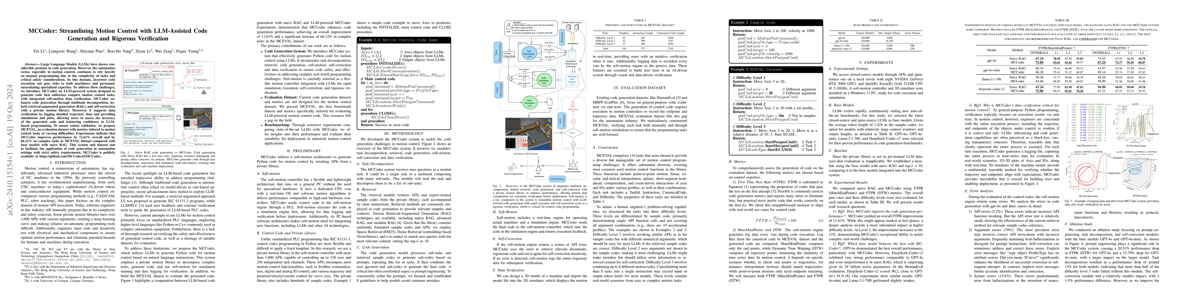 Thumbnail for MCCoder: Streamlining Motion Control with LLM-Assisted Code Generation
  and Rigorous Verification