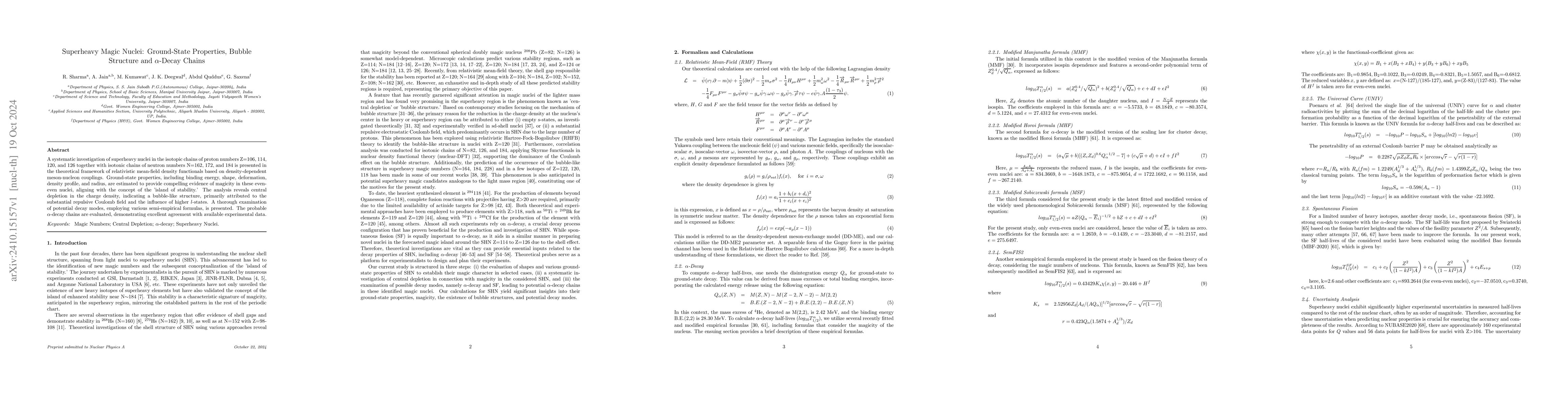 Thumbnail for Superheavy Magic Nuclei: Ground-State Properties, Bubble Structure and
  α-Decay Chains