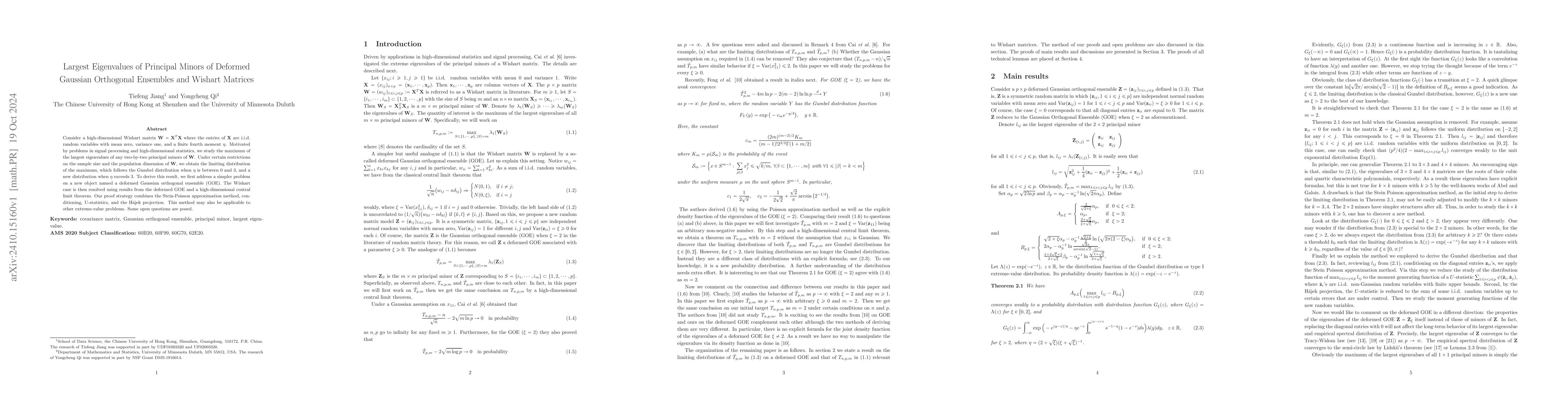 Thumbnail for Largest Eigenvalues of Principal Minors of Deformed Gaussian Orthogonal
  Ensembles and Wishart Matrices