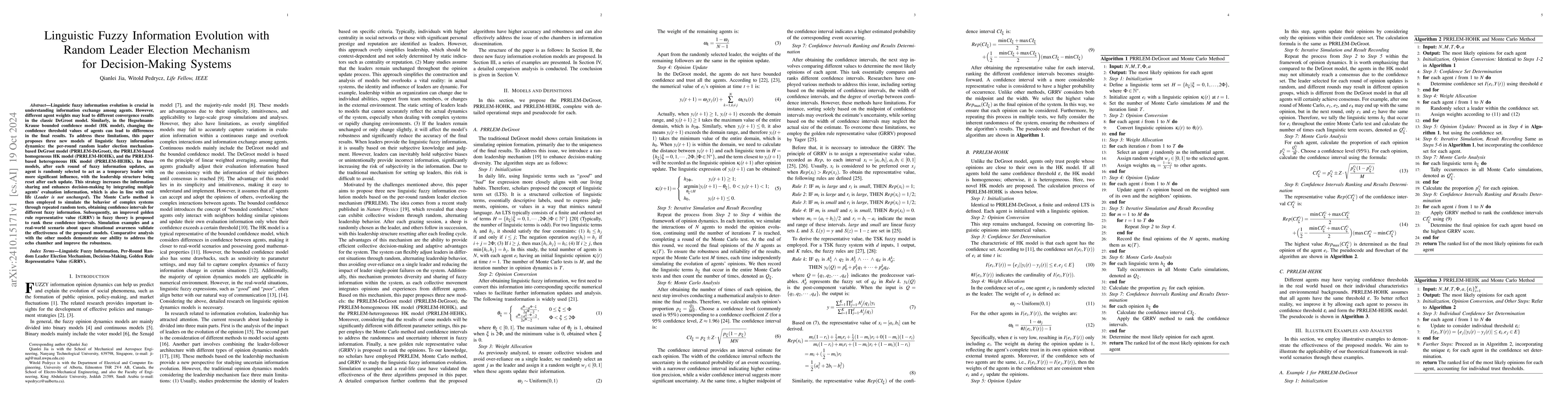 Thumbnail for Linguistic Fuzzy Information Evolution with Random Leader Election
  Mechanism for Decision-Making Systems