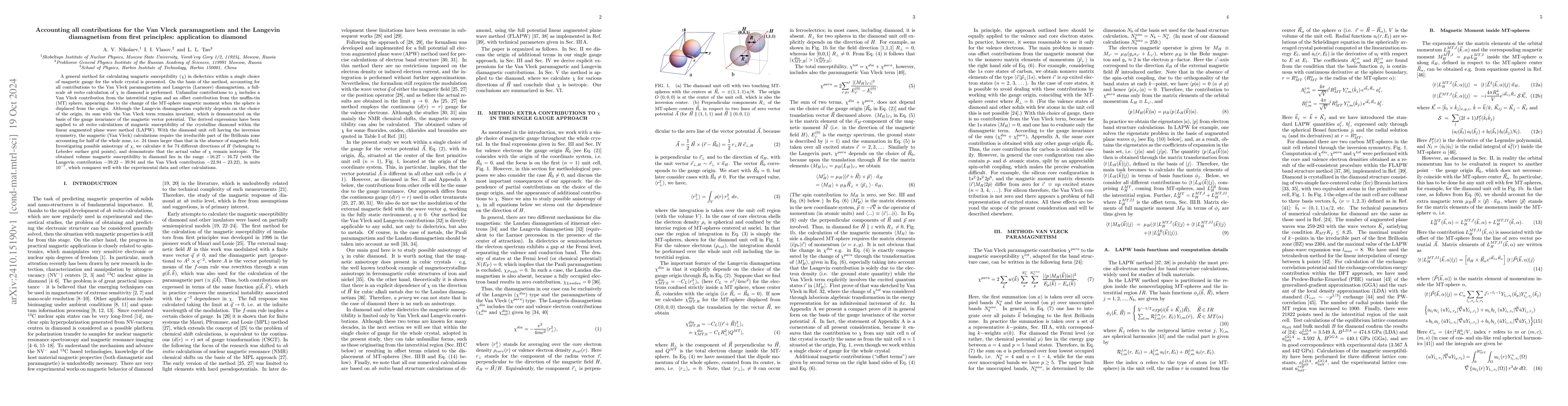 Thumbnail for Accounting all contributions for the Van Vleck paramagnetism and the
  Langevin diamagnetism from first principles: application to diamond