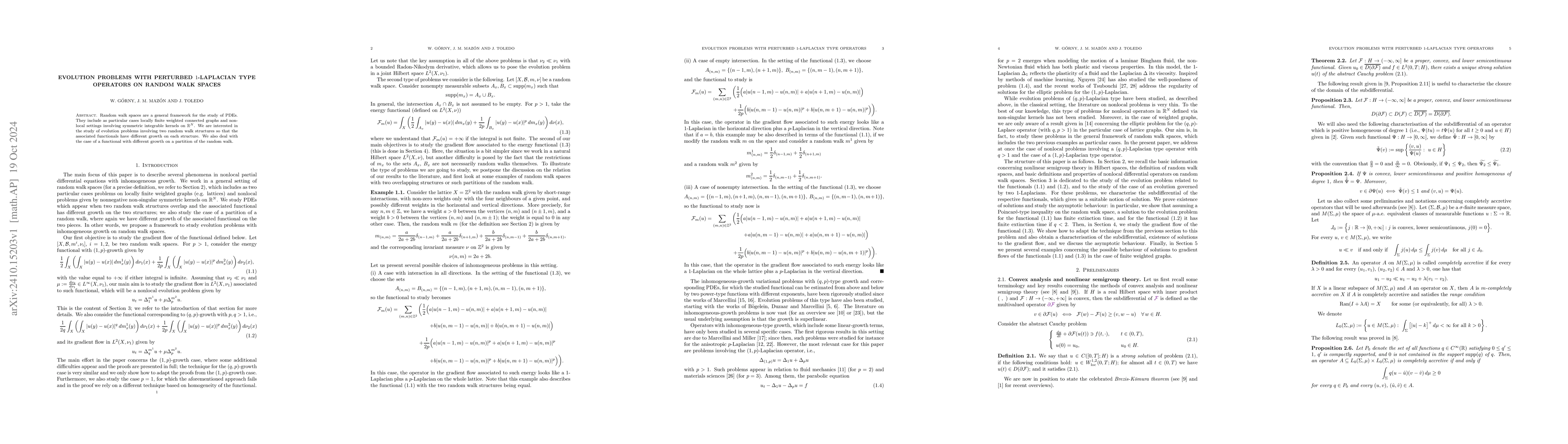 Thumbnail for Evolution problems with perturbed $1$-Laplacian type operators on random
  walk spaces