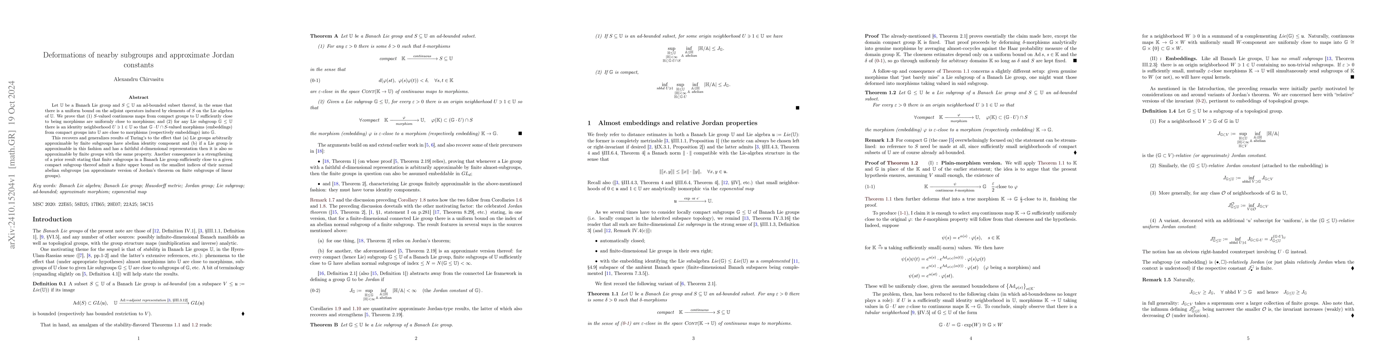 Thumbnail for Deformations of nearby subgroups and approximate Jordan constants