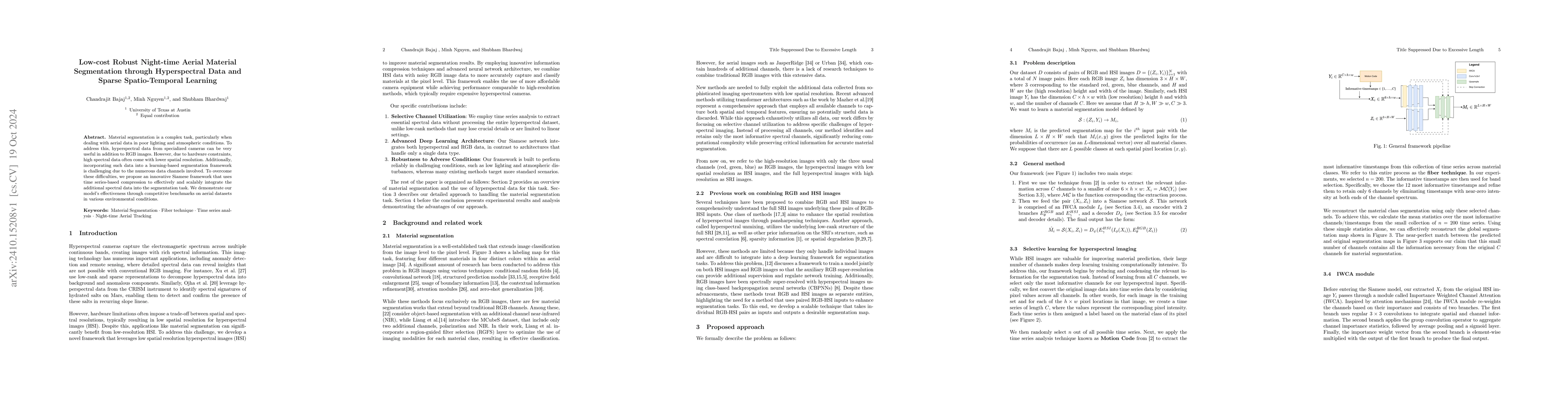 Thumbnail for Low-cost Robust Night-time Aerial Material Segmentation through
  Hyperspectral Data and Sparse Spatio-Temporal Learning