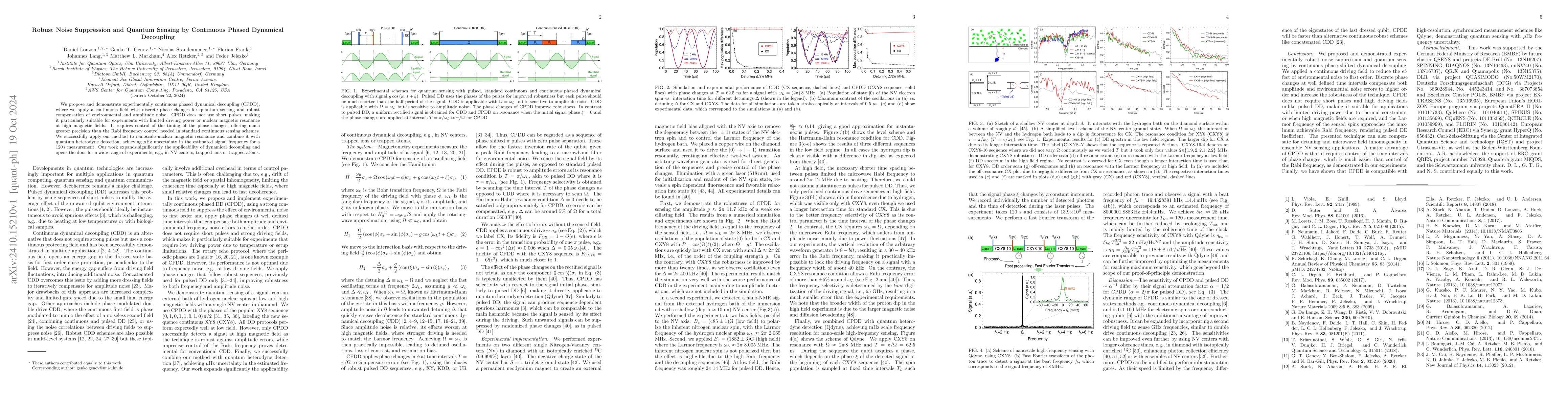 Thumbnail for Robust Noise Suppression and Quantum Sensing by Continuous Phased
  Dynamical Decoupling