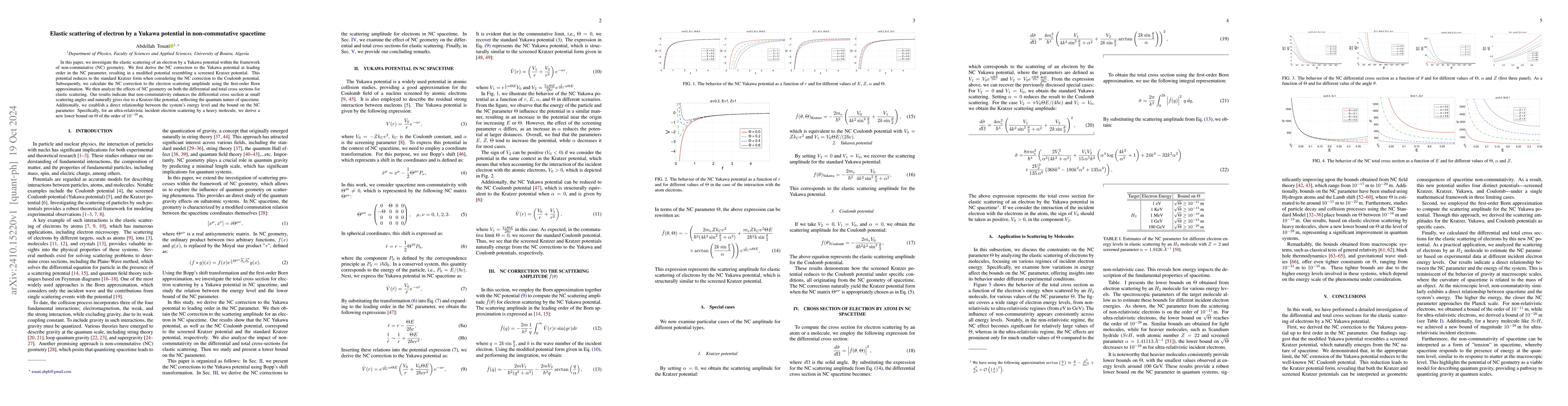Thumbnail for Elastic scattering of electron by a Yukawa potential in non-commutative
  spacetime
