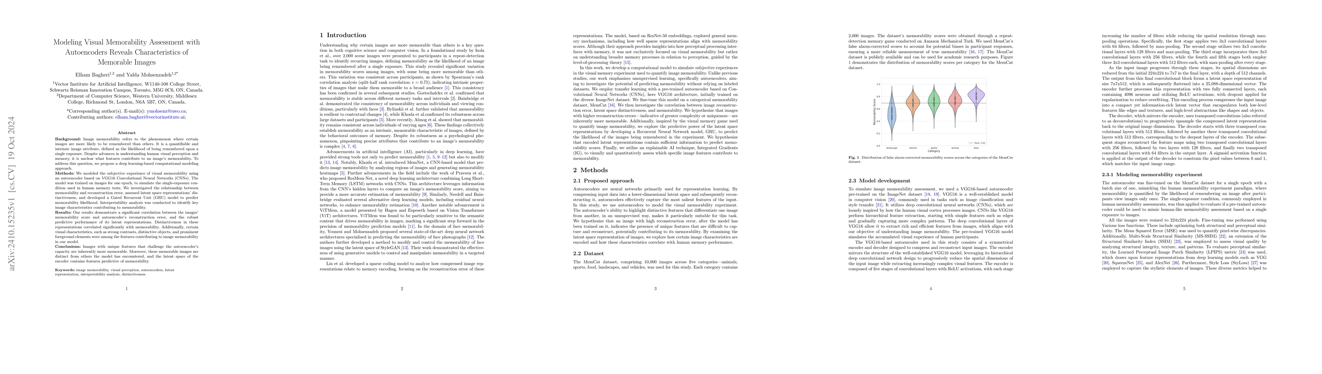 Thumbnail for Modeling Visual Memorability Assessment with Autoencoders Reveals
  Characteristics of Memorable Images