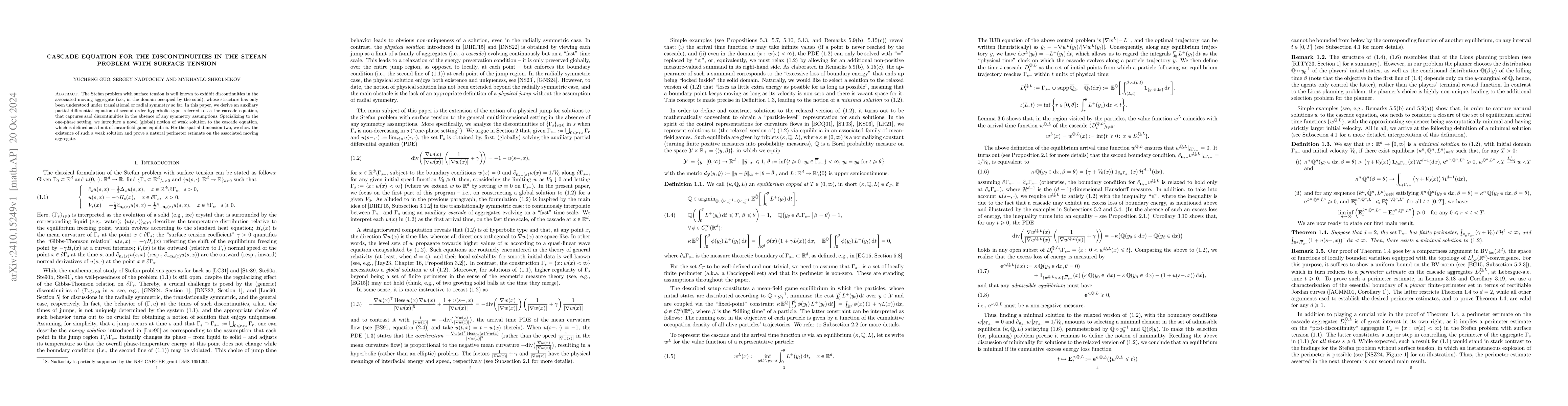 Thumbnail for Cascade equation for the discontinuities in the Stefan problem with
  surface tension