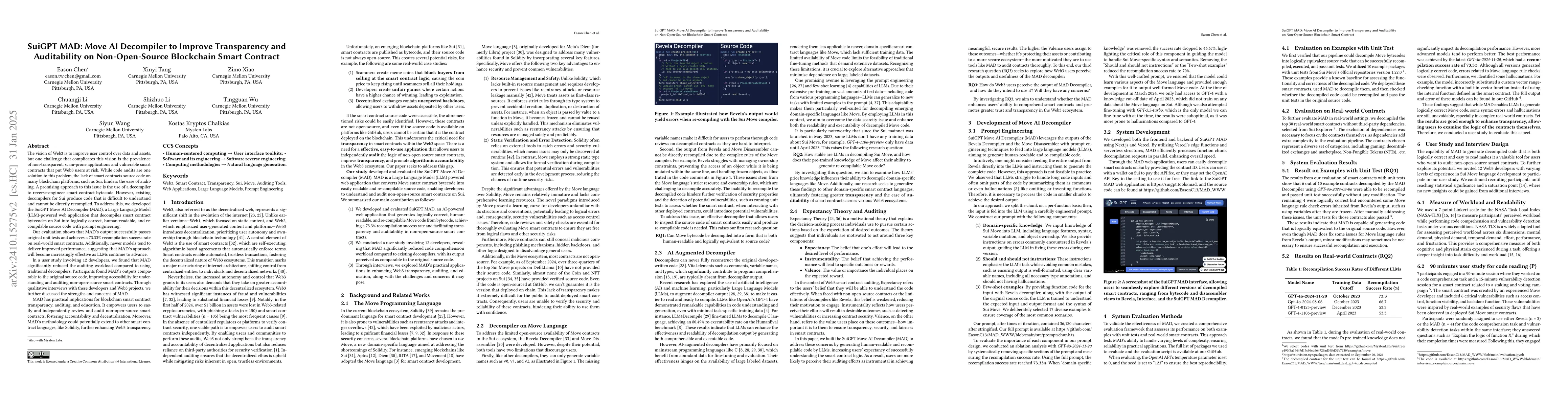 Thumbnail for MAD: Move AI Decompiler to Improve Transparency and Auditability on
  Non-Open-Source Blockchain Smart Contract