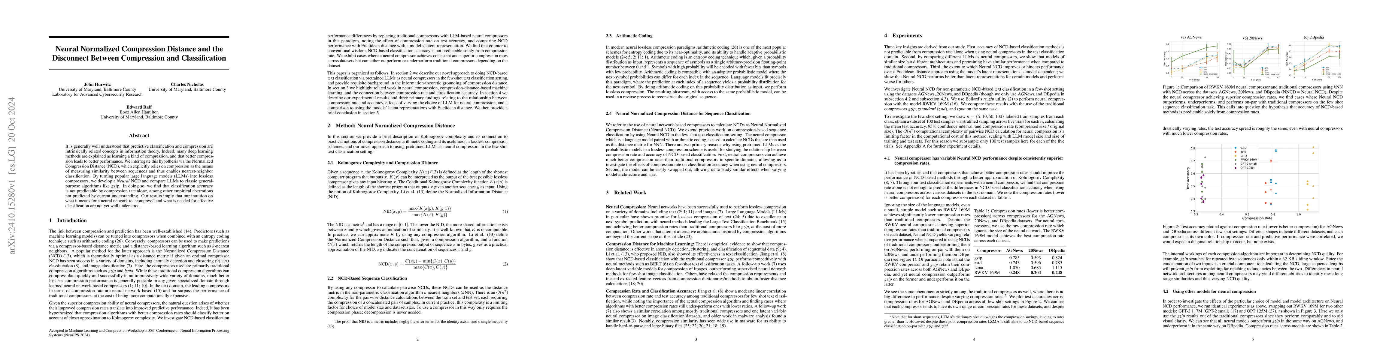 Thumbnail for Neural Normalized Compression Distance and the Disconnect Between
  Compression and Classification
