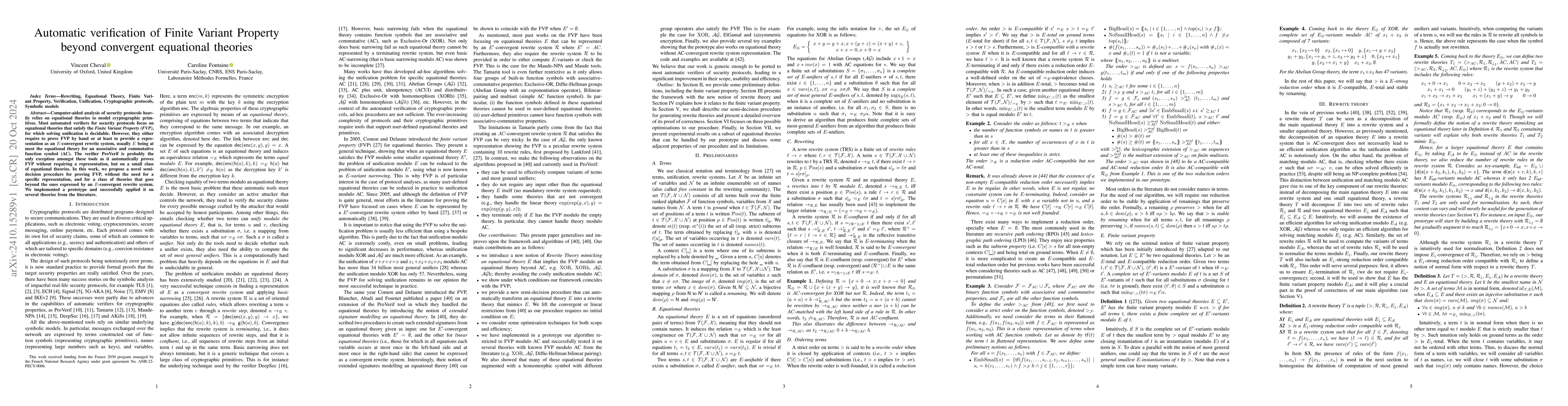 Thumbnail for Automatic verification of Finite Variant Property beyond convergent
  equational theories