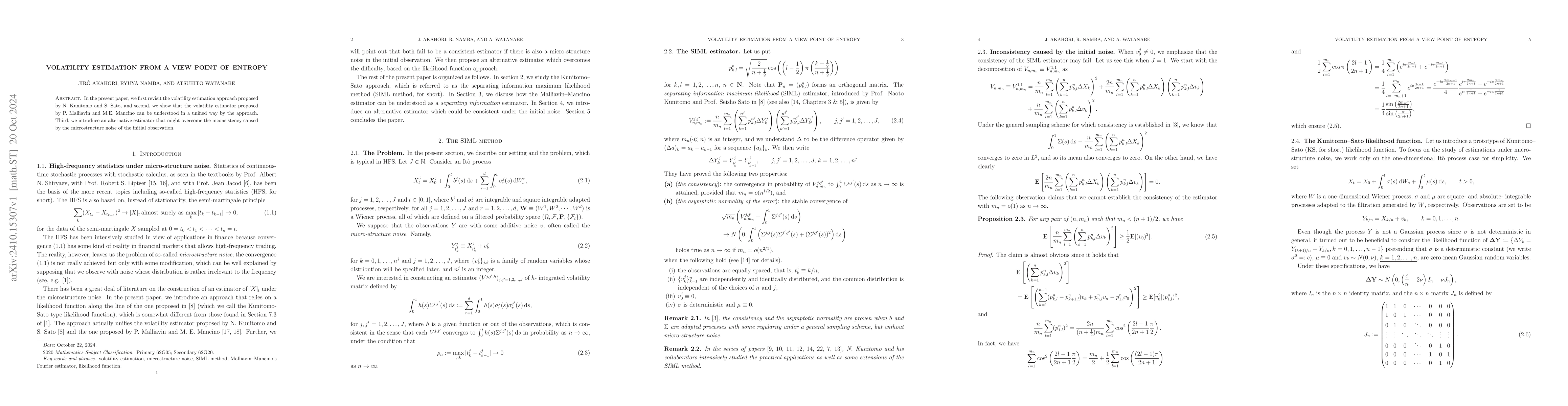 Thumbnail for Volatility estimation from a view point of entropy