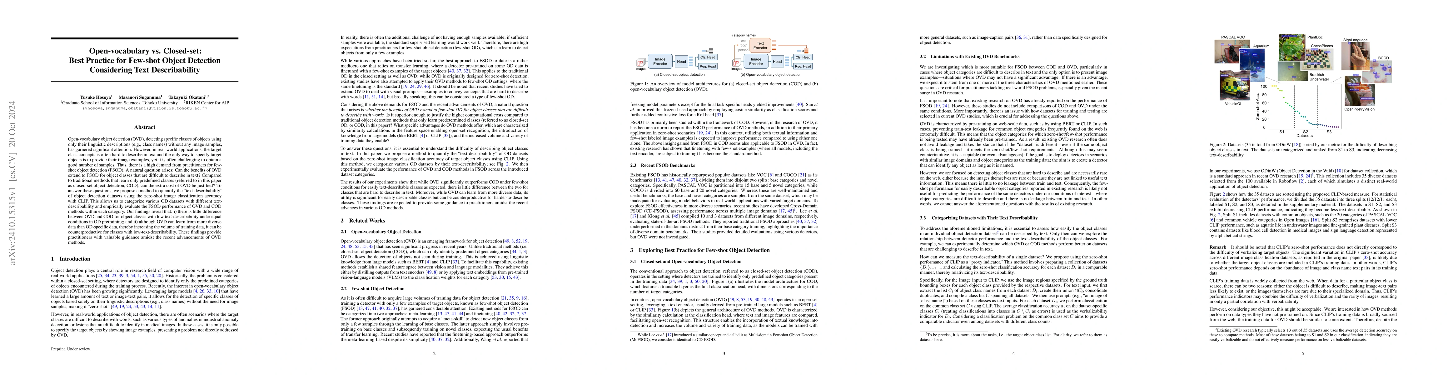 Thumbnail for Open-vocabulary vs. Closed-set: Best Practice for Few-shot Object
  Detection Considering Text Describability