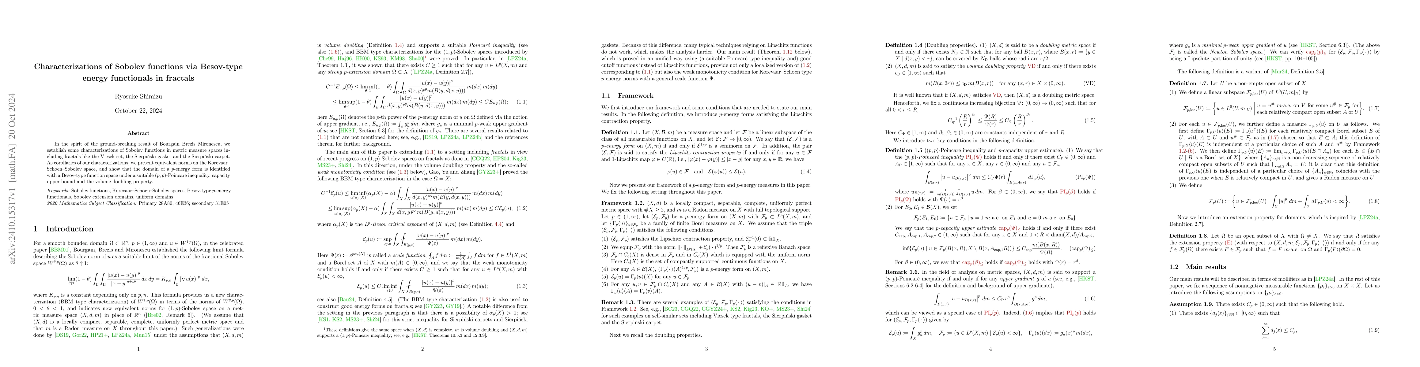 Thumbnail for Characterizations of Sobolev functions via Besov-type energy functionals
  in fractals