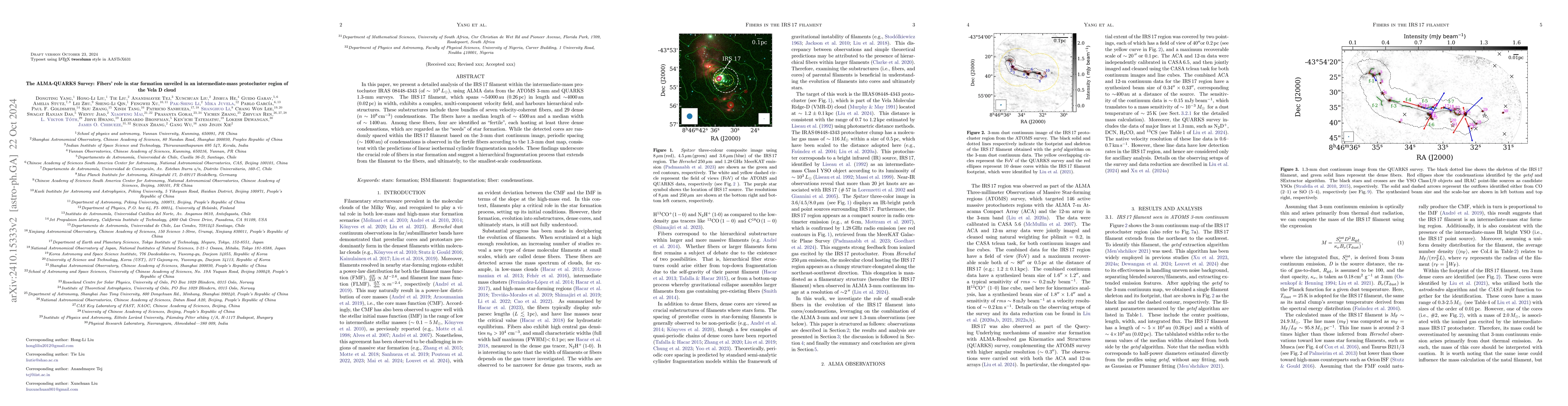 Thumbnail for The ALMA-QUARKS Survey: Fibers' role in star formation unveiled in an
  intermediate-mass protocluster region of the Vela D cloud