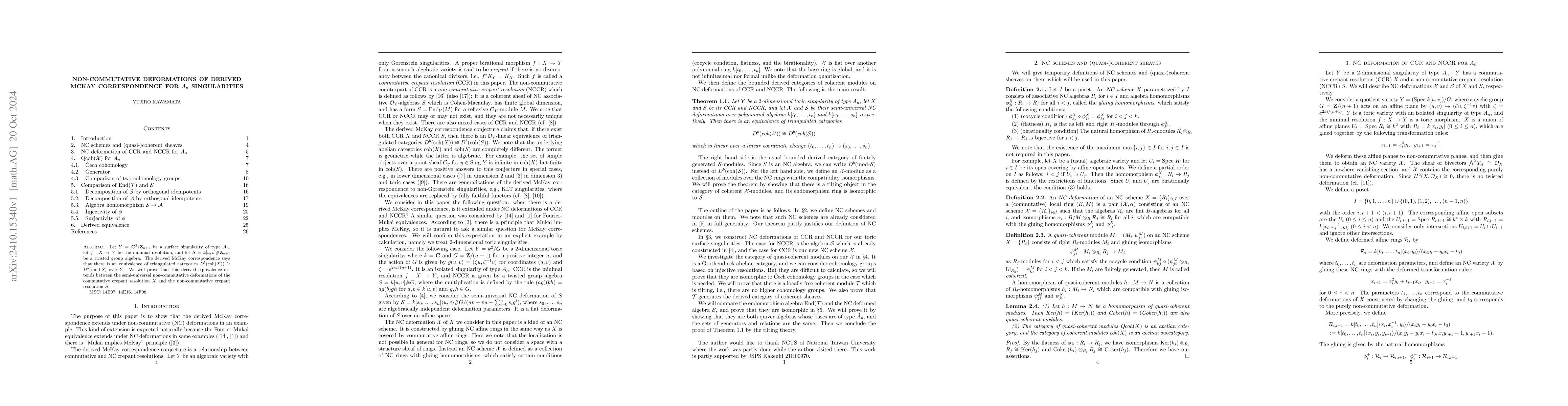 Thumbnail for Non-Commutative Deformations of Derived McKay Correspondence for A(n)
  singularities