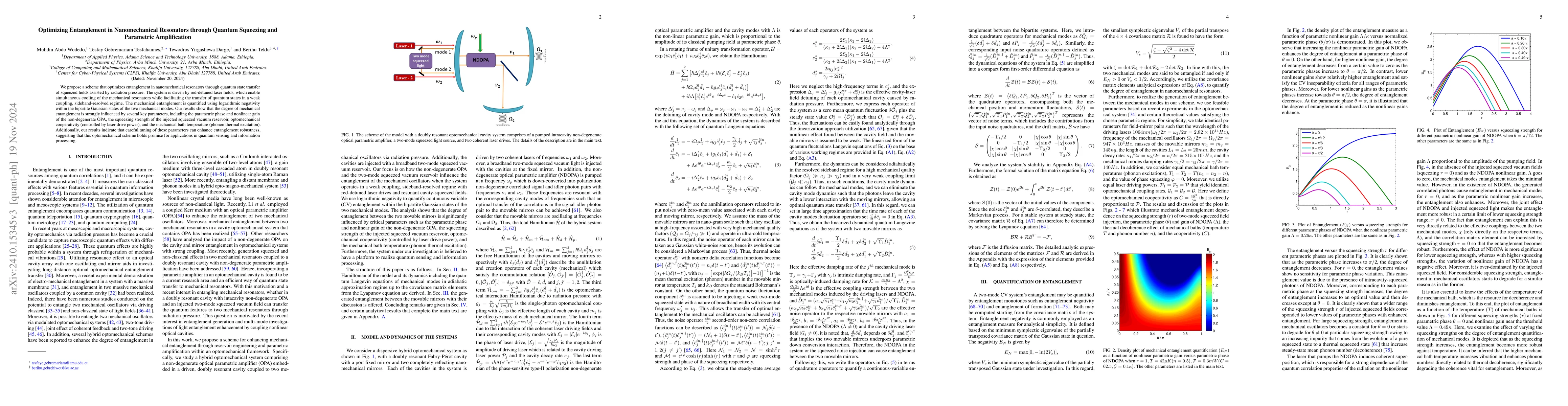 Thumbnail for Optimizing Entanglement in Nanomechanical Resonators through Quantum
  Squeezing and Parametric Amplification
