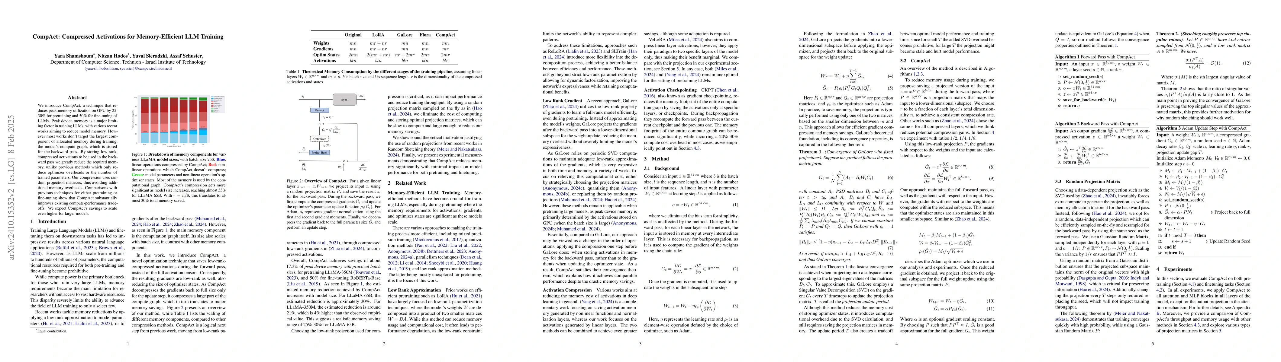 Thumbnail for CompAct: Compressed Activations for Memory-Efficient LLM Training