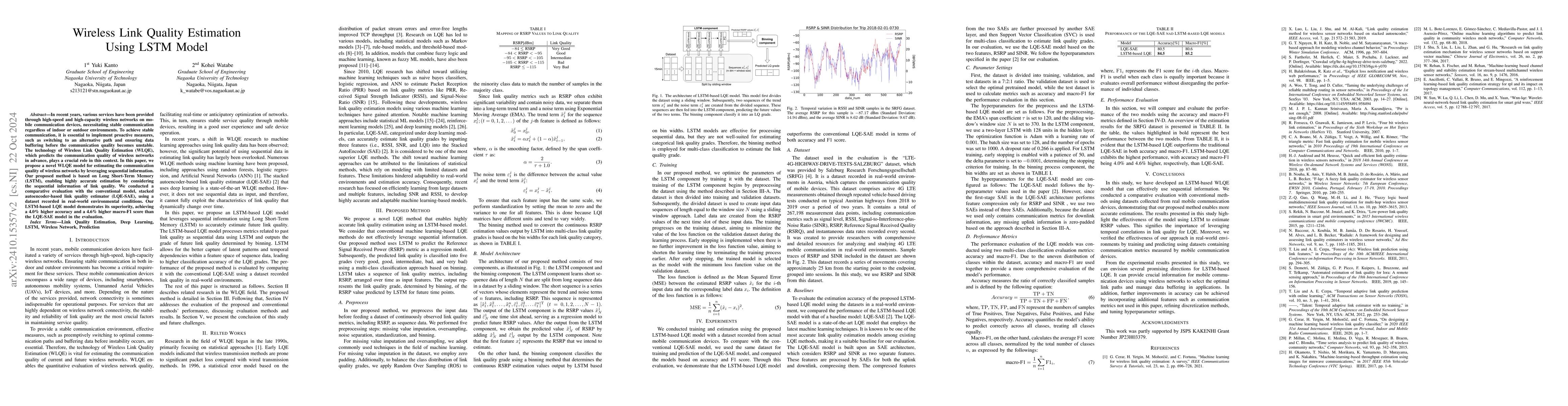 Thumbnail for Wireless Link Quality Estimation Using LSTM Model