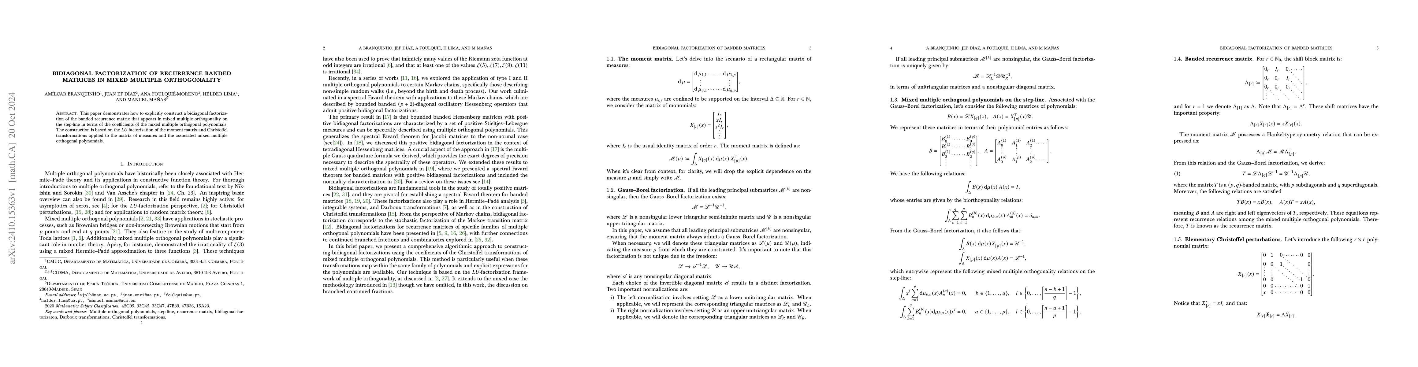 Thumbnail for Bidiagonal factorization of recurrence banded matrices in mixed multiple
  orthogonality