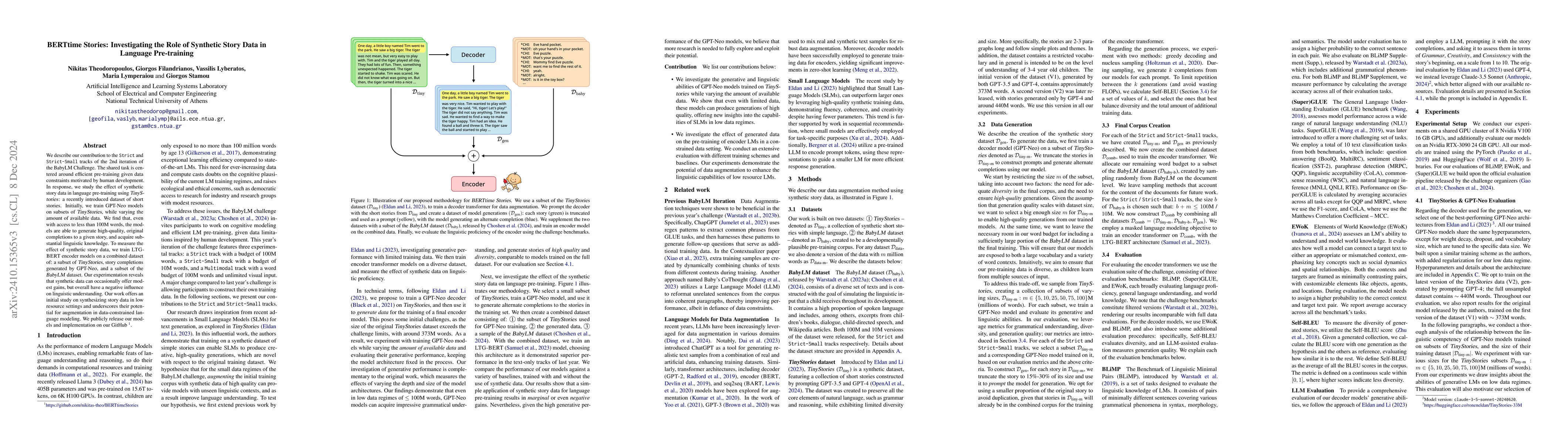 Thumbnail for BERTtime Stories: Investigating the Role of Synthetic Story Data in
  Language pre-training