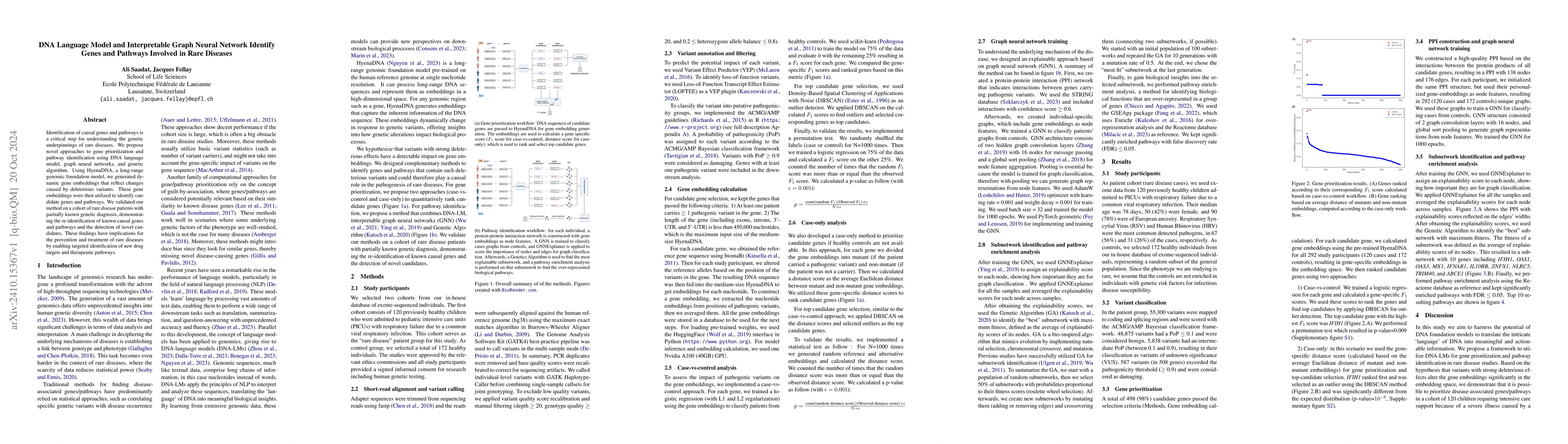 Thumbnail for DNA Language Model and Interpretable Graph Neural Network Identify Genes
  and Pathways Involved in Rare Diseases