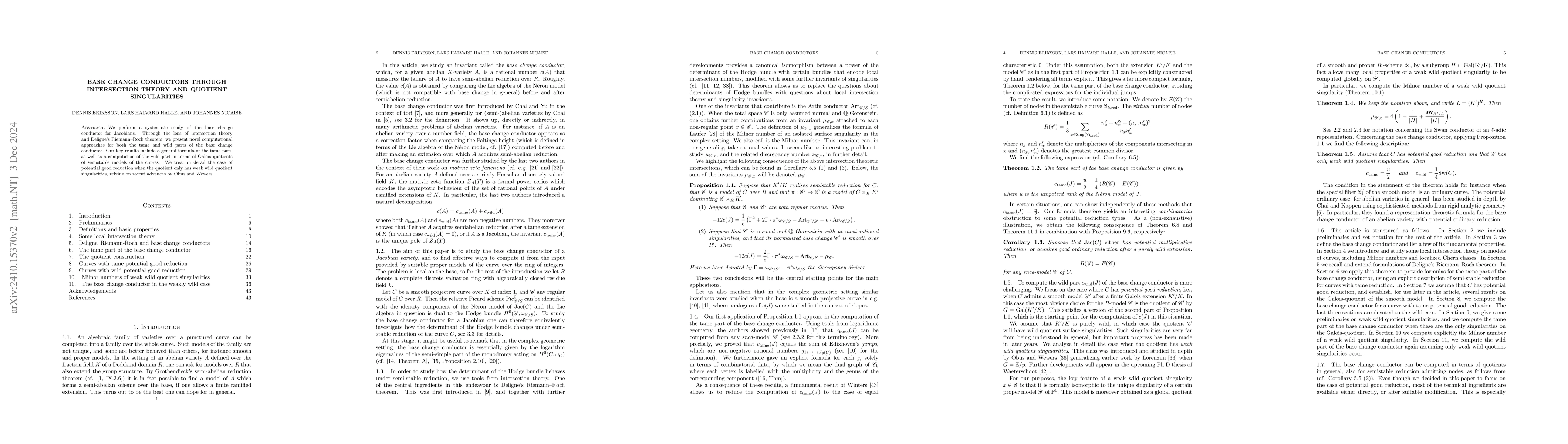 Thumbnail for Base change conductors through intersection theory and quotient
  singularities