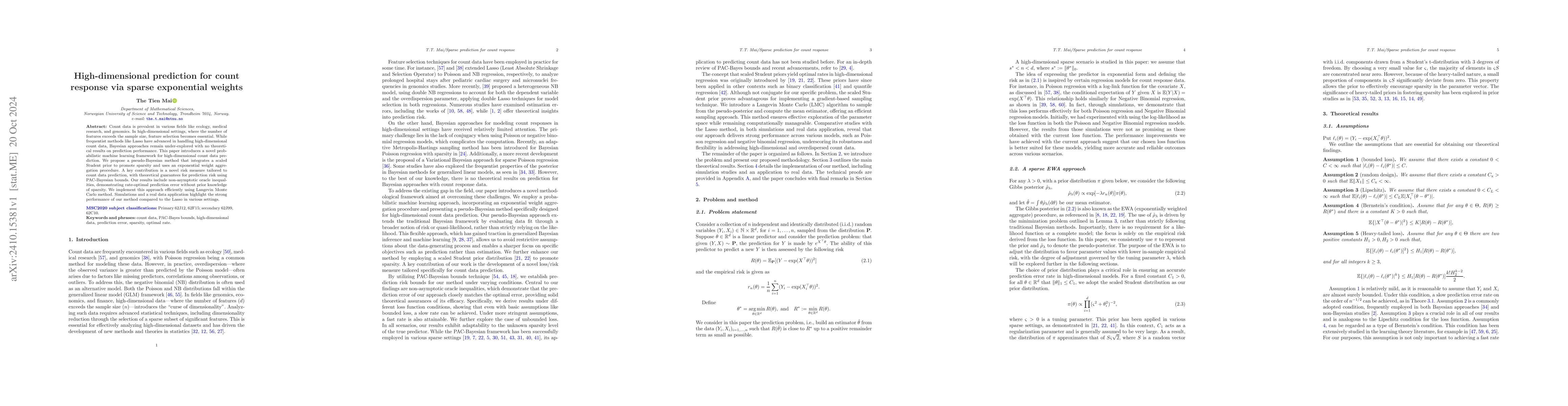 Thumbnail for High-dimensional prediction for count response via sparse exponential
  weights