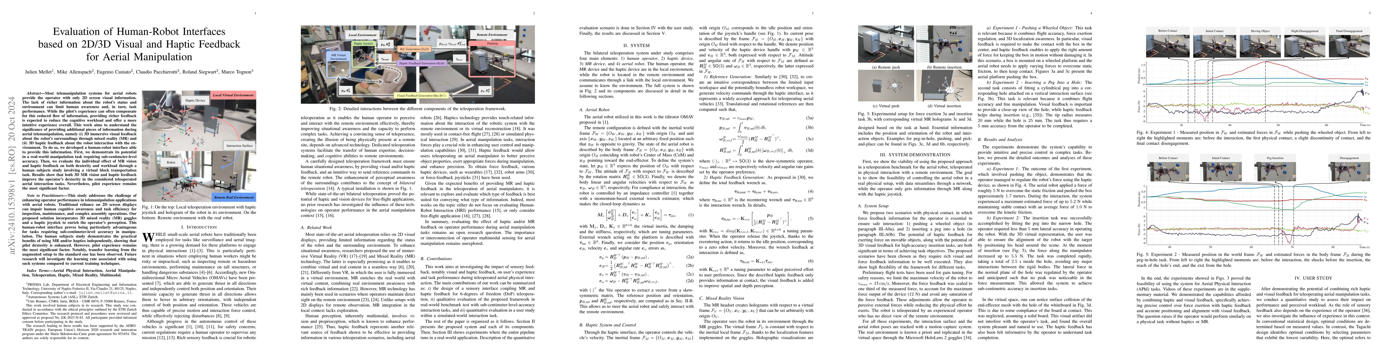 Thumbnail for Evaluation of Human-Robot Interfaces based on 2D/3D Visual and Haptic
  Feedback for Aerial Manipulation