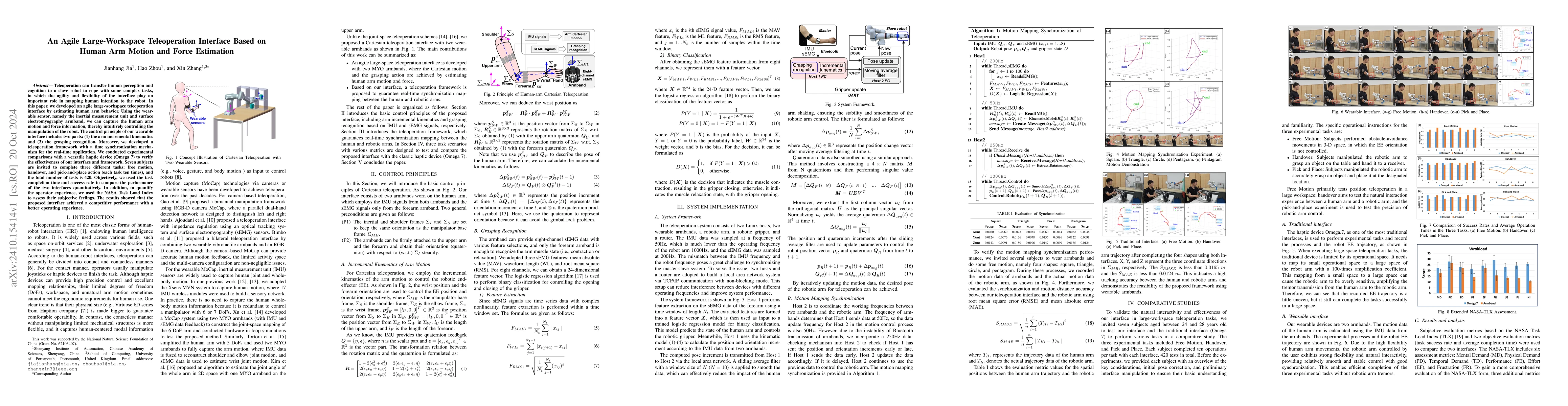Thumbnail for An Agile Large-Workspace Teleoperation Interface Based on Human Arm
  Motion and Force Estimation