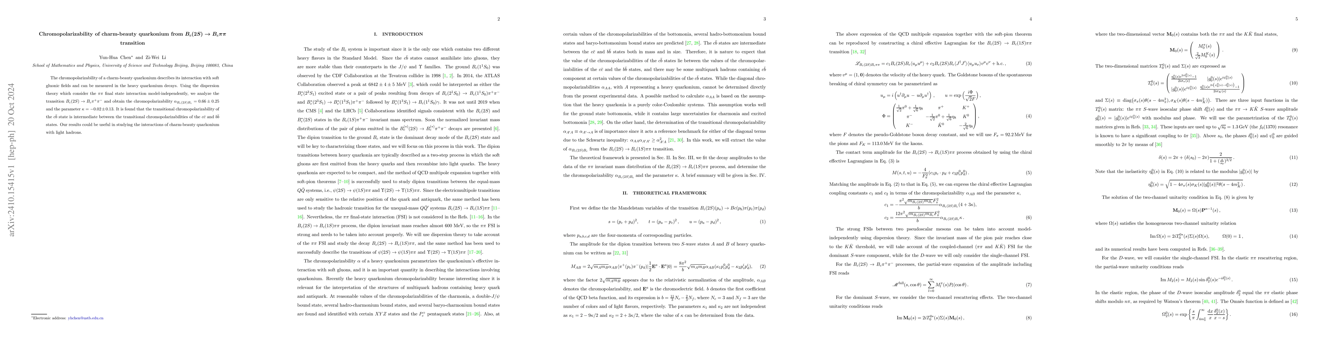 Thumbnail for Chromopolarizability of charm-beauty quarkonium from $B_c(2S)
  \rightarrow B_cππ$ transition