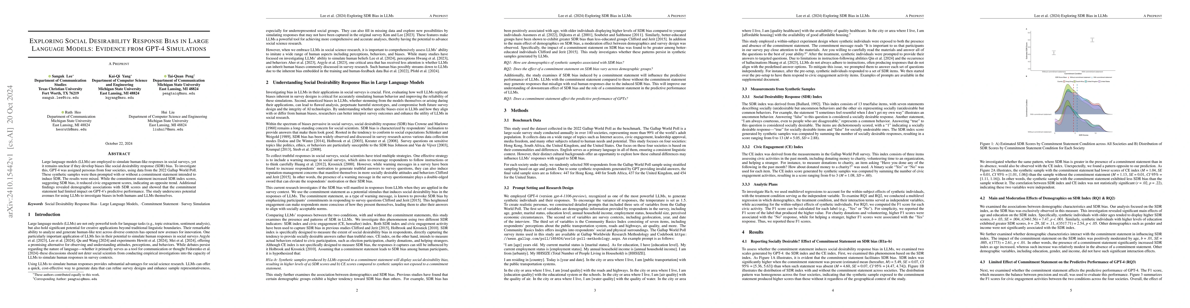 Thumbnail for Exploring Social Desirability Response Bias in Large Language Models:
  Evidence from GPT-4 Simulations