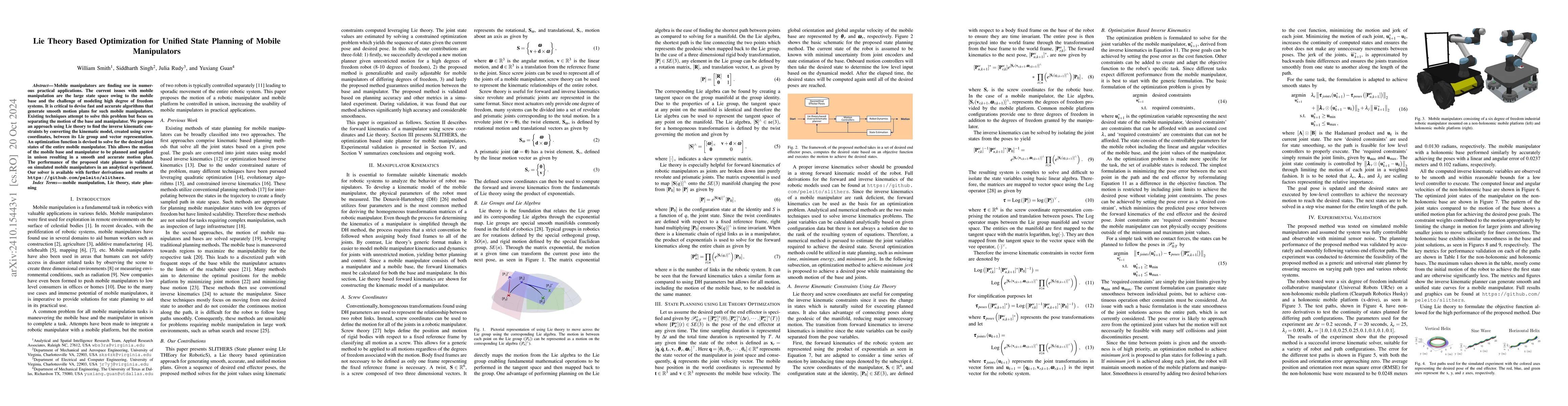 Thumbnail for Lie Theory Based Optimization for Unified State Planning of Mobile
  Manipulators