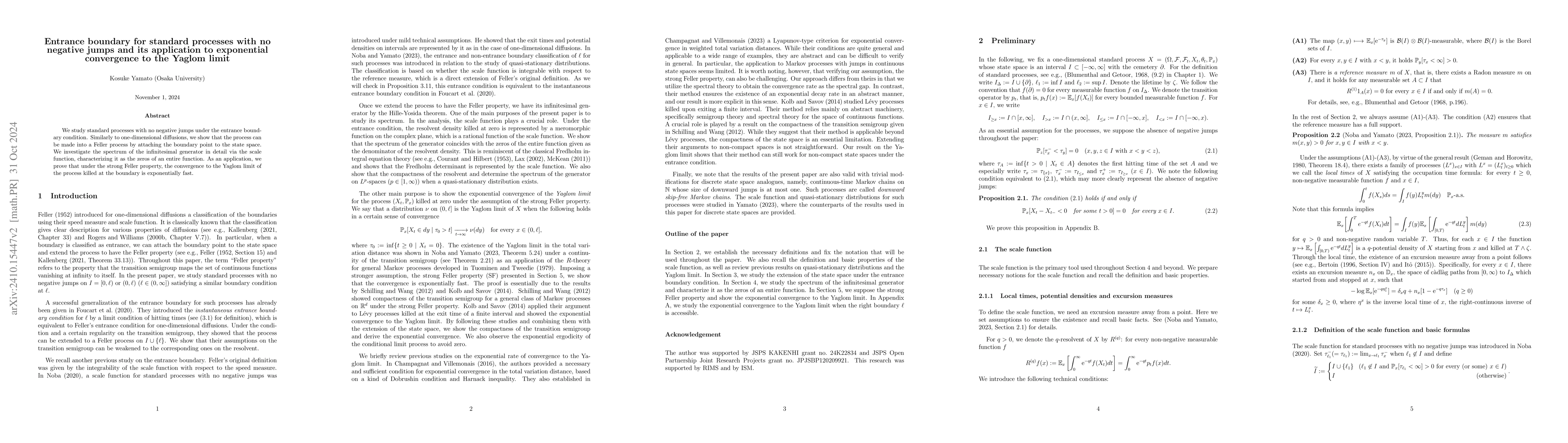 Thumbnail for Entrance boundary for standard processes with no negative jumps and its
  application to exponential convergence to the Yaglom limit